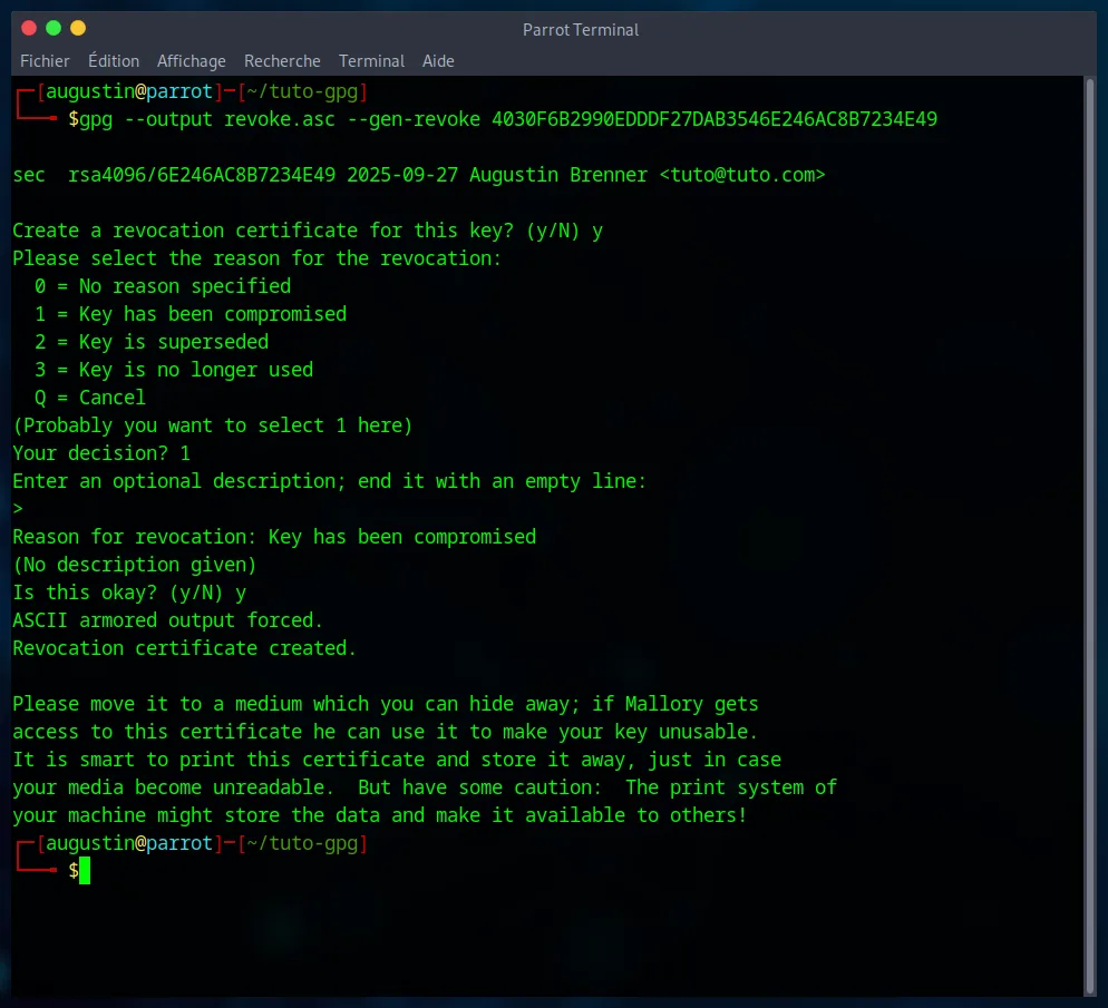 Creating the revocation certificate