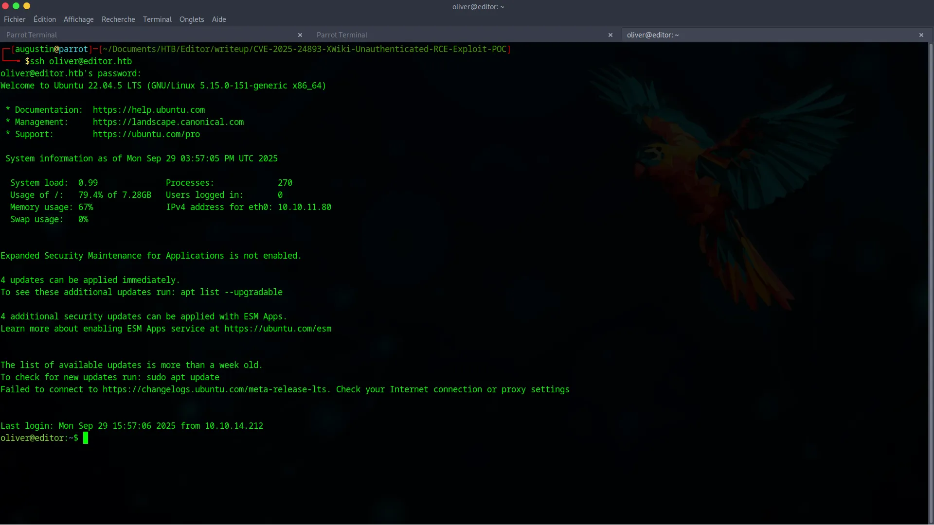 Logging in as oliver via SSH
