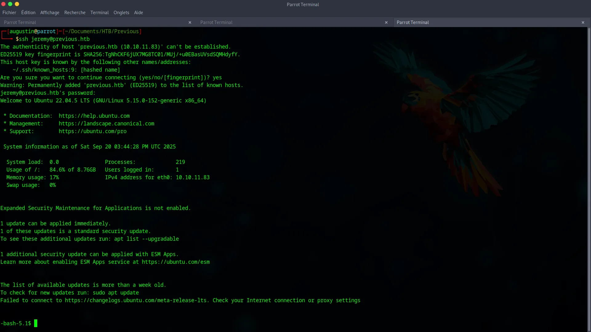 Successful SSH connection as user jeremy